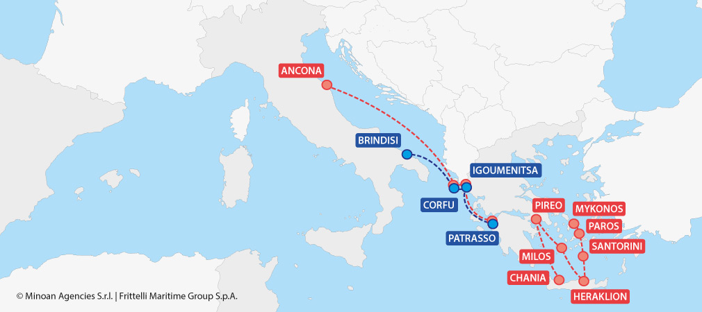 mappa traghetti grecia grimaldi lines minoan lines